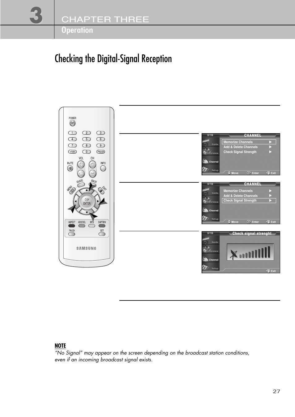 Checking the digital-signal reception, Chapter three operation | Samsung SIR-T451 User Manual | Page 27 / 51