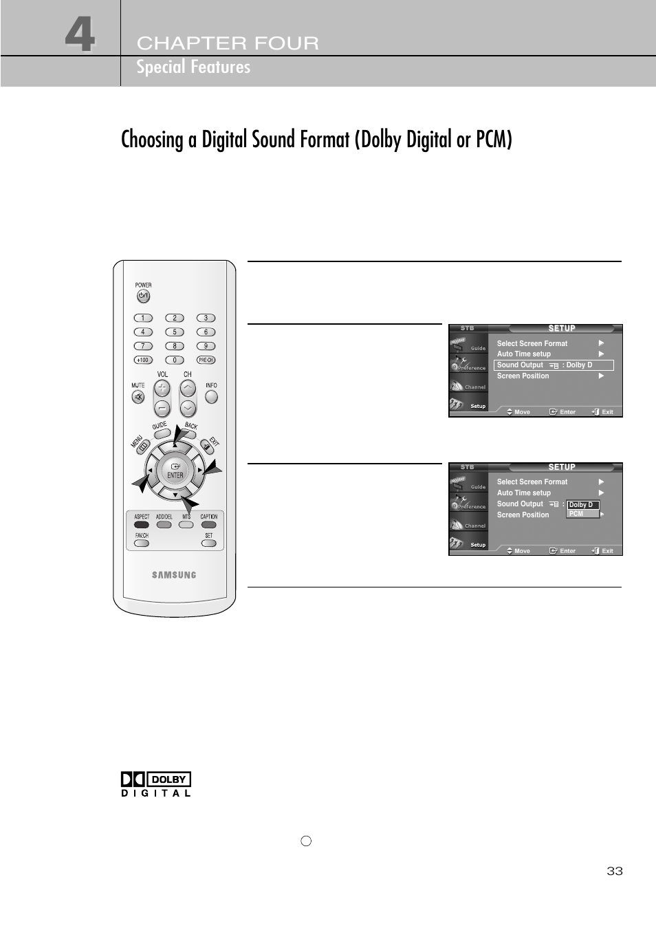 Chapter four special features | Samsung SIR-T451 User Manual | Page 33 / 51