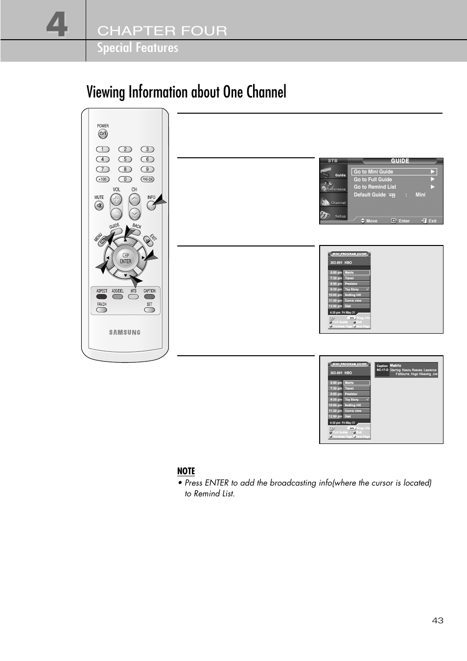 Viewing information about one channel | Samsung SIR-T451 User Manual | Page 43 / 51