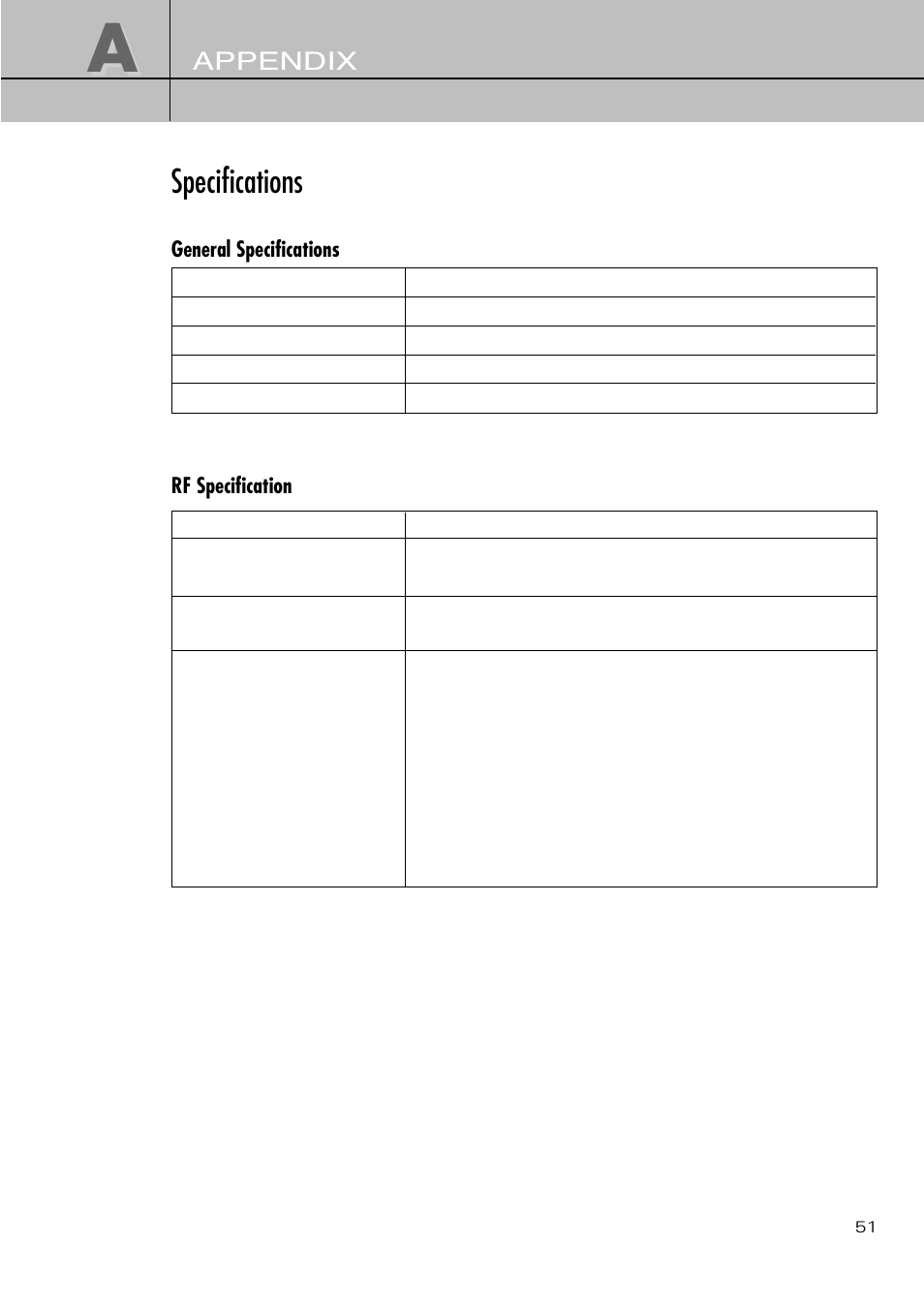 Specifications, Appendix | Samsung SIR-T451 User Manual | Page 51 / 51