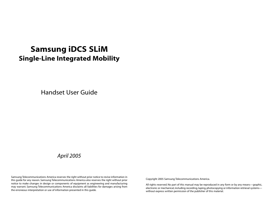 Samsung iDCS SLiM User Manual | 18 pages