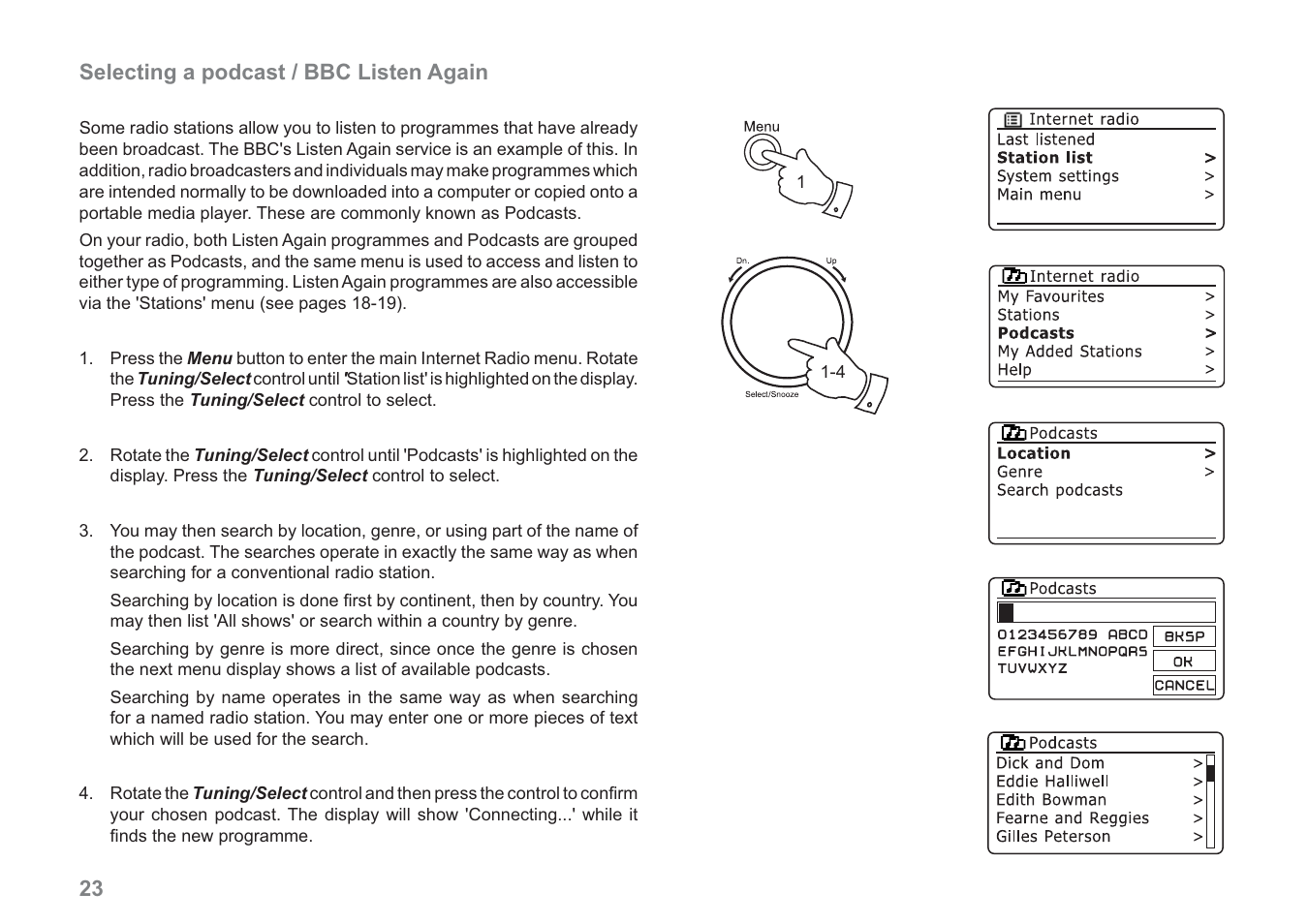 23 selecting a podcast / bbc listen again | Samsung WM-202 User Manual | Page 24 / 76