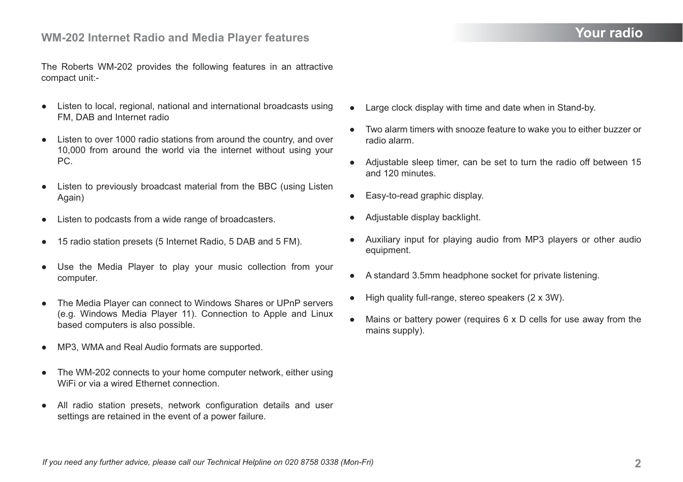 Your radio, Wm-202 internet radio and media player features | Samsung WM-202 User Manual | Page 3 / 76