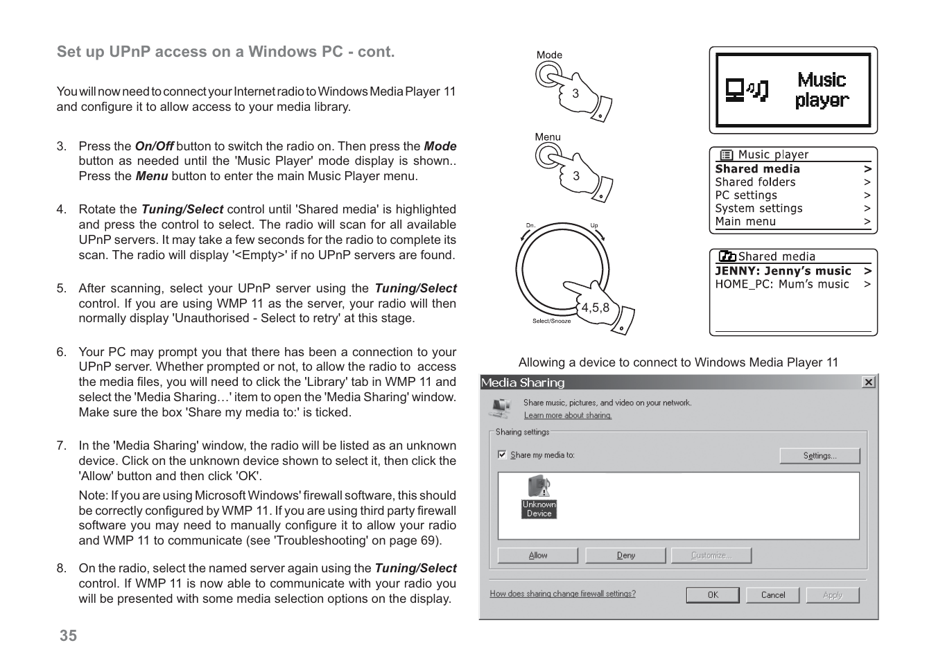35 set up upnp access on a windows pc - cont | Samsung WM-202 User Manual | Page 36 / 76