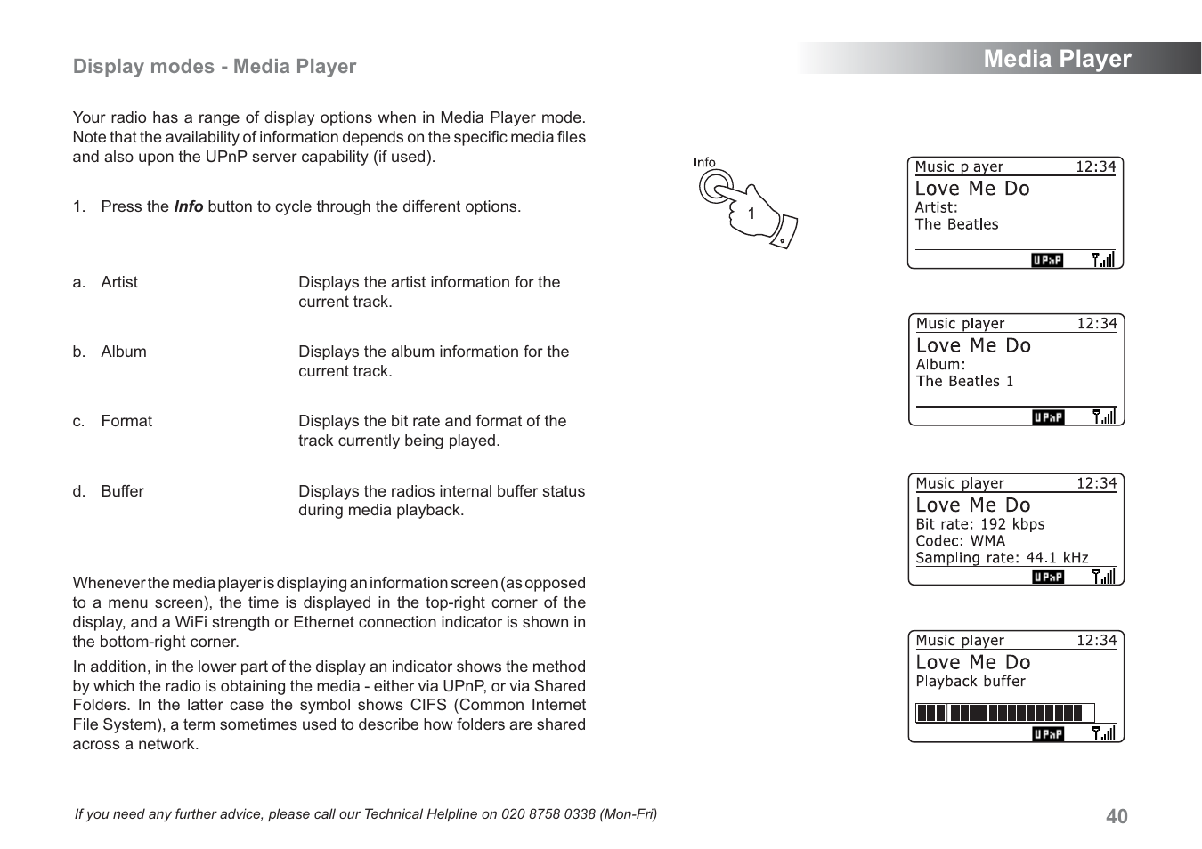 Media player, Display modes - media player | Samsung WM-202 User Manual | Page 41 / 76