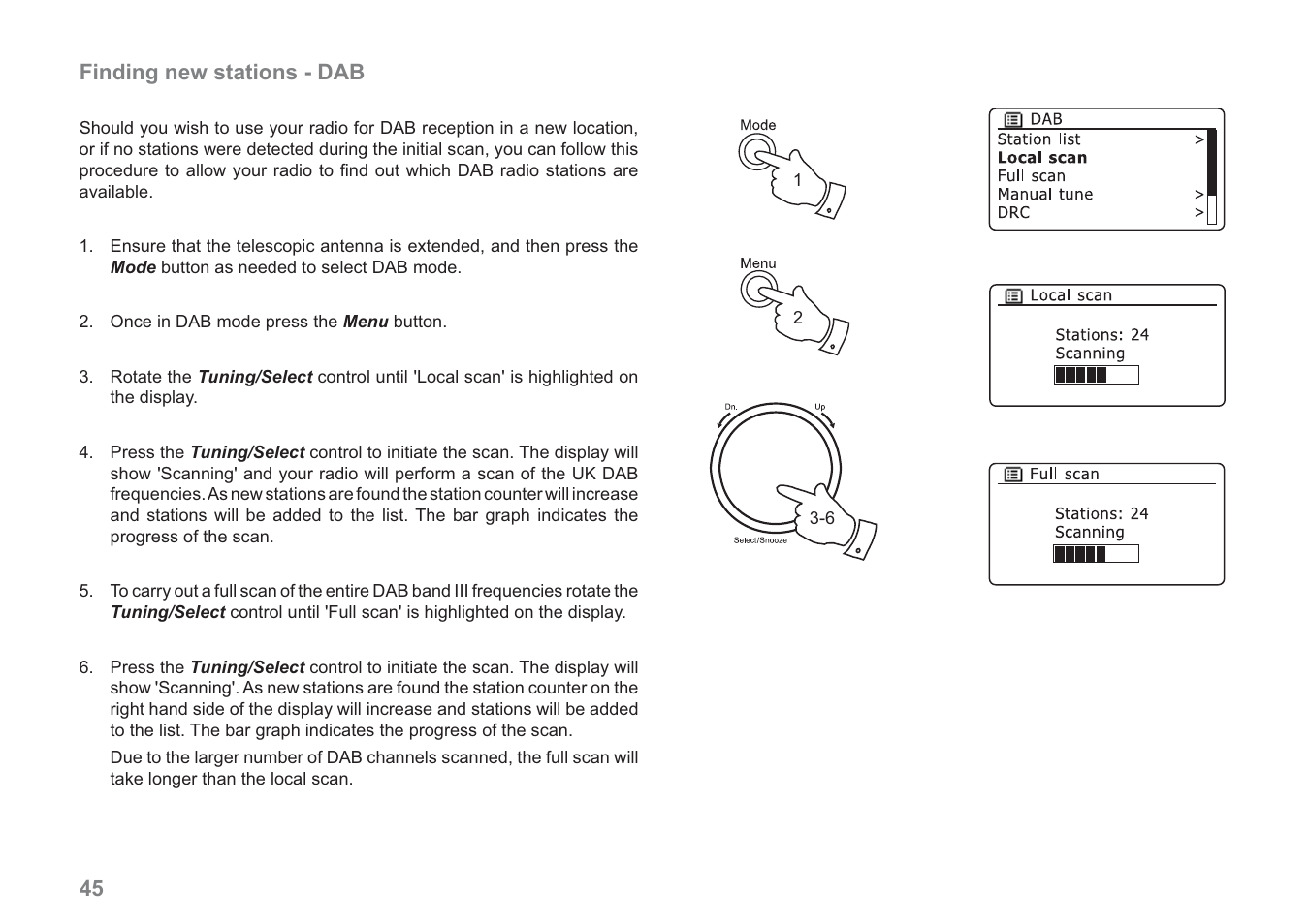 Finding new stations - dab | Samsung WM-202 User Manual | Page 46 / 76