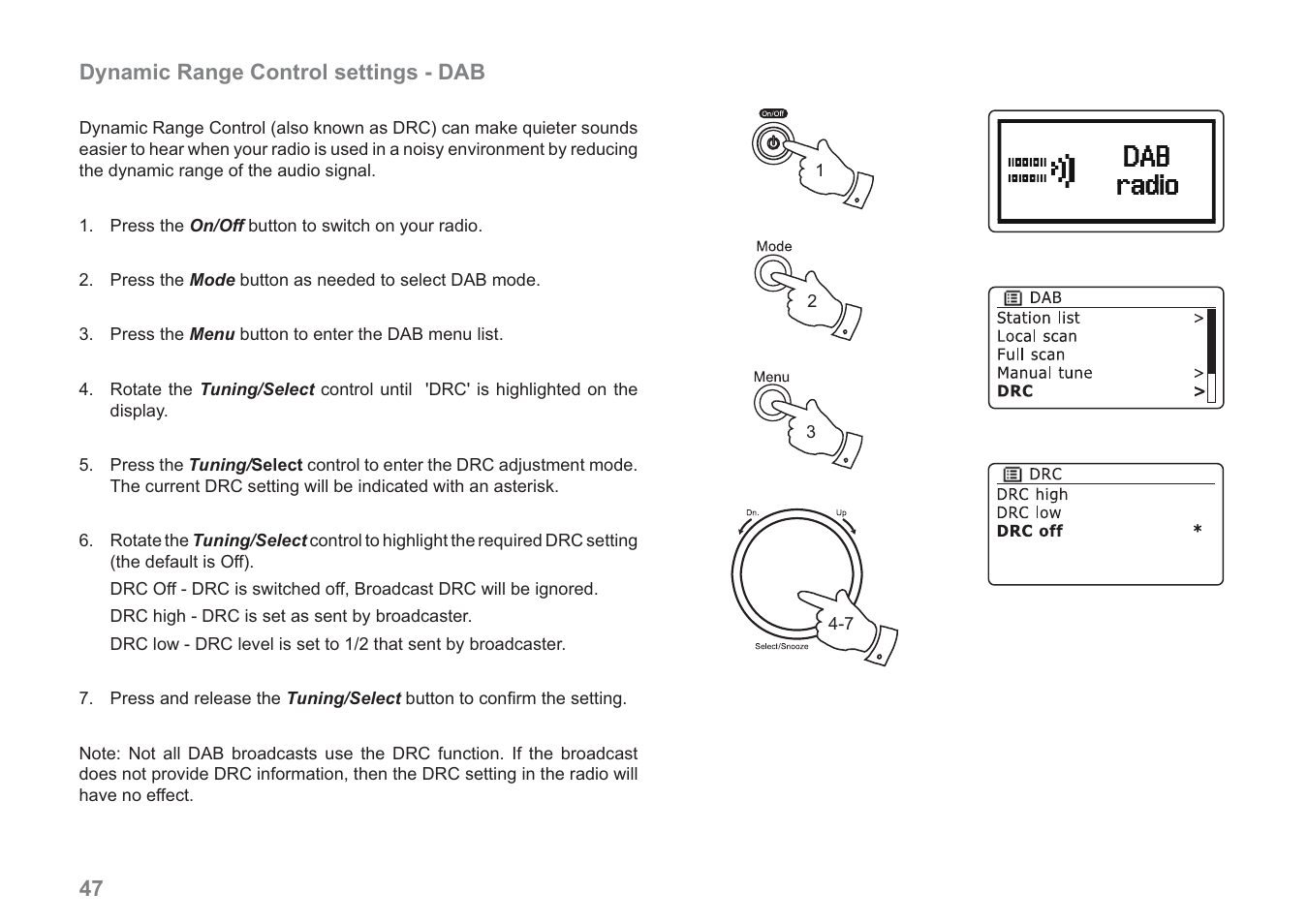 Dynamic range control settings - dab | Samsung WM-202 User Manual | Page 48 / 76