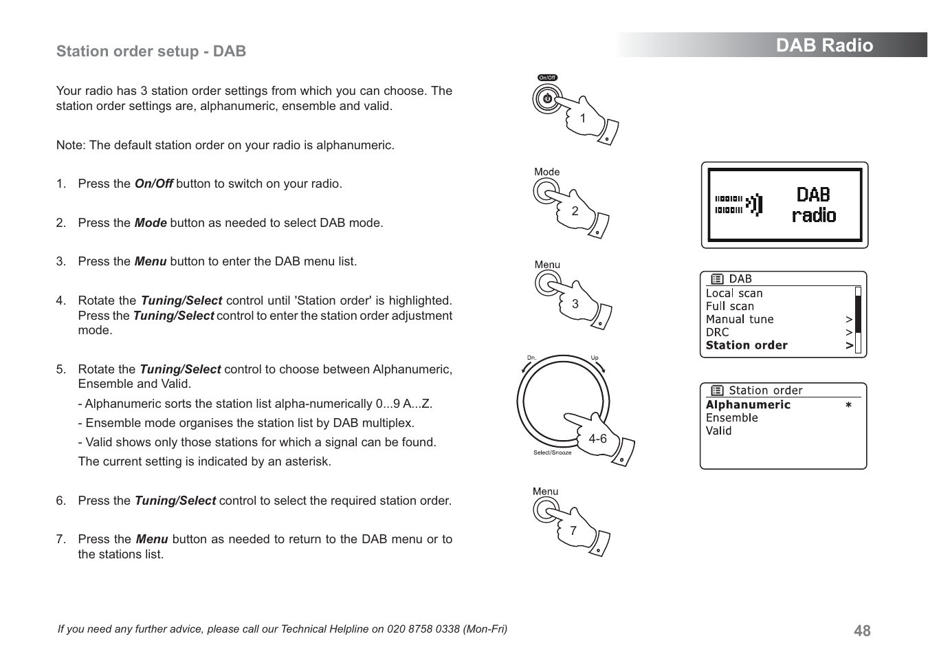 Dab radio, Station order setup - dab | Samsung WM-202 User Manual | Page 49 / 76