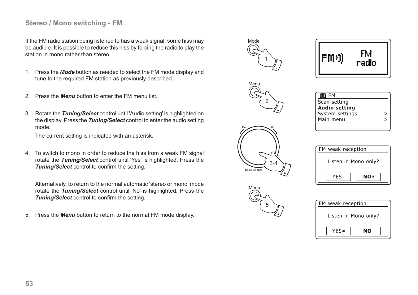 53 stereo / mono switching - fm | Samsung WM-202 User Manual | Page 54 / 76