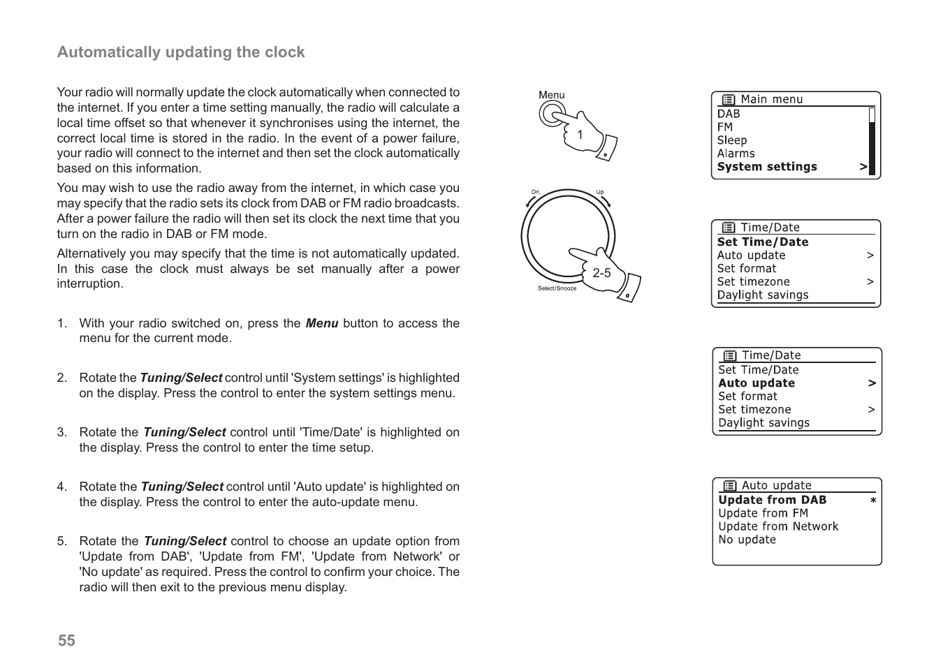 55 automatically updating the clock | Samsung WM-202 User Manual | Page 56 / 76