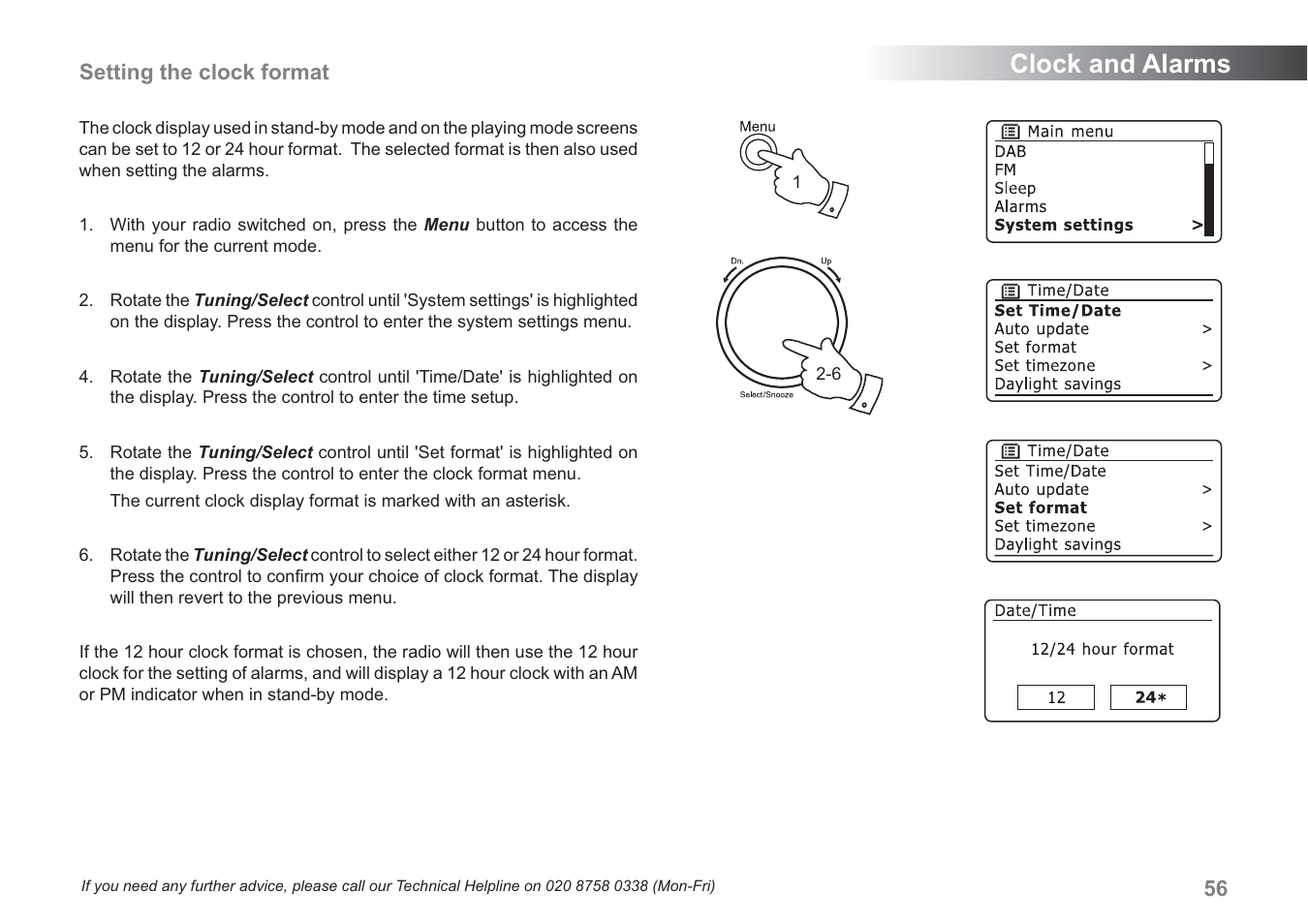 Clock and alarms, 56 setting the clock format | Samsung WM-202 User Manual | Page 57 / 76