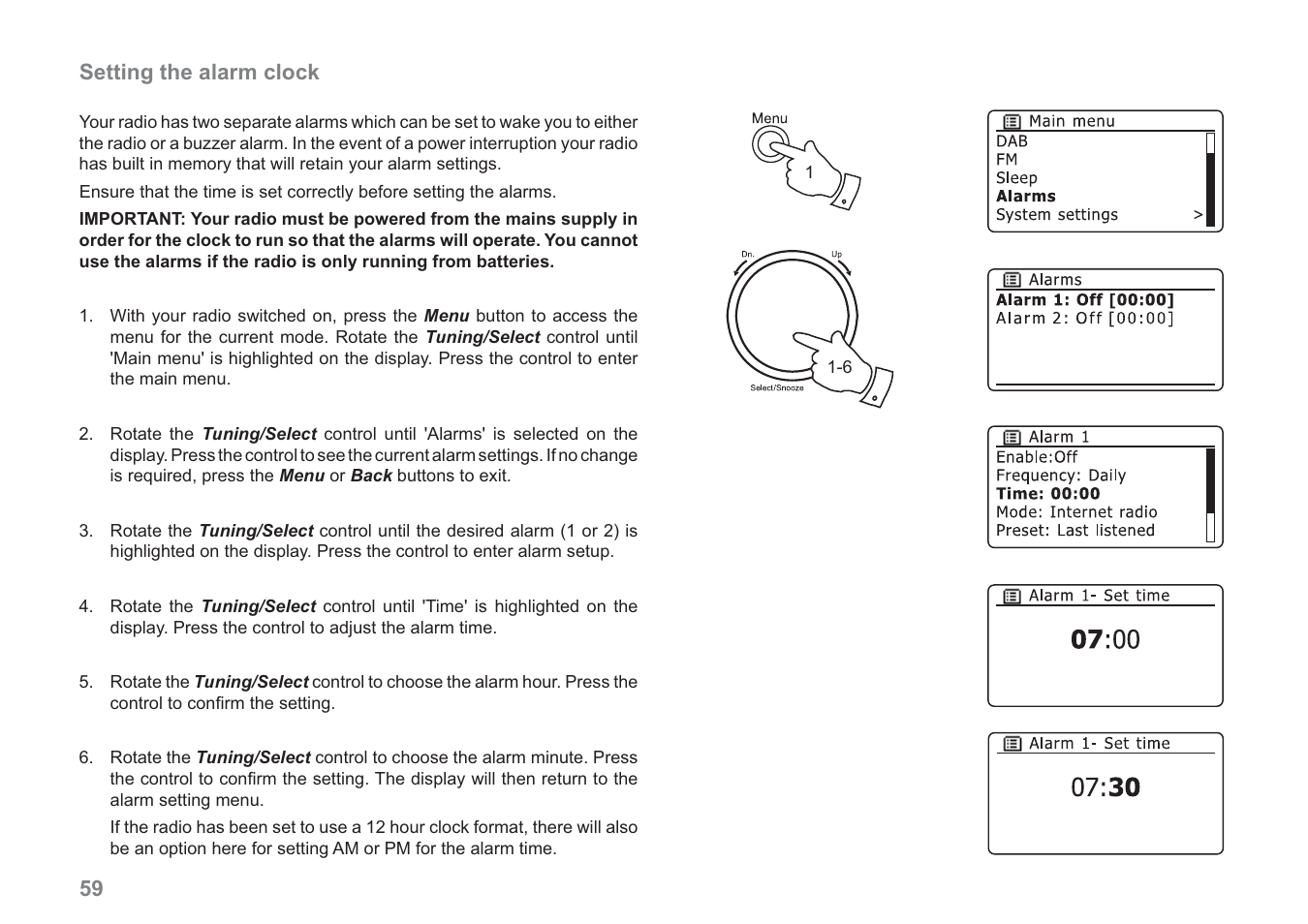 59 setting the alarm clock | Samsung WM-202 User Manual | Page 60 / 76