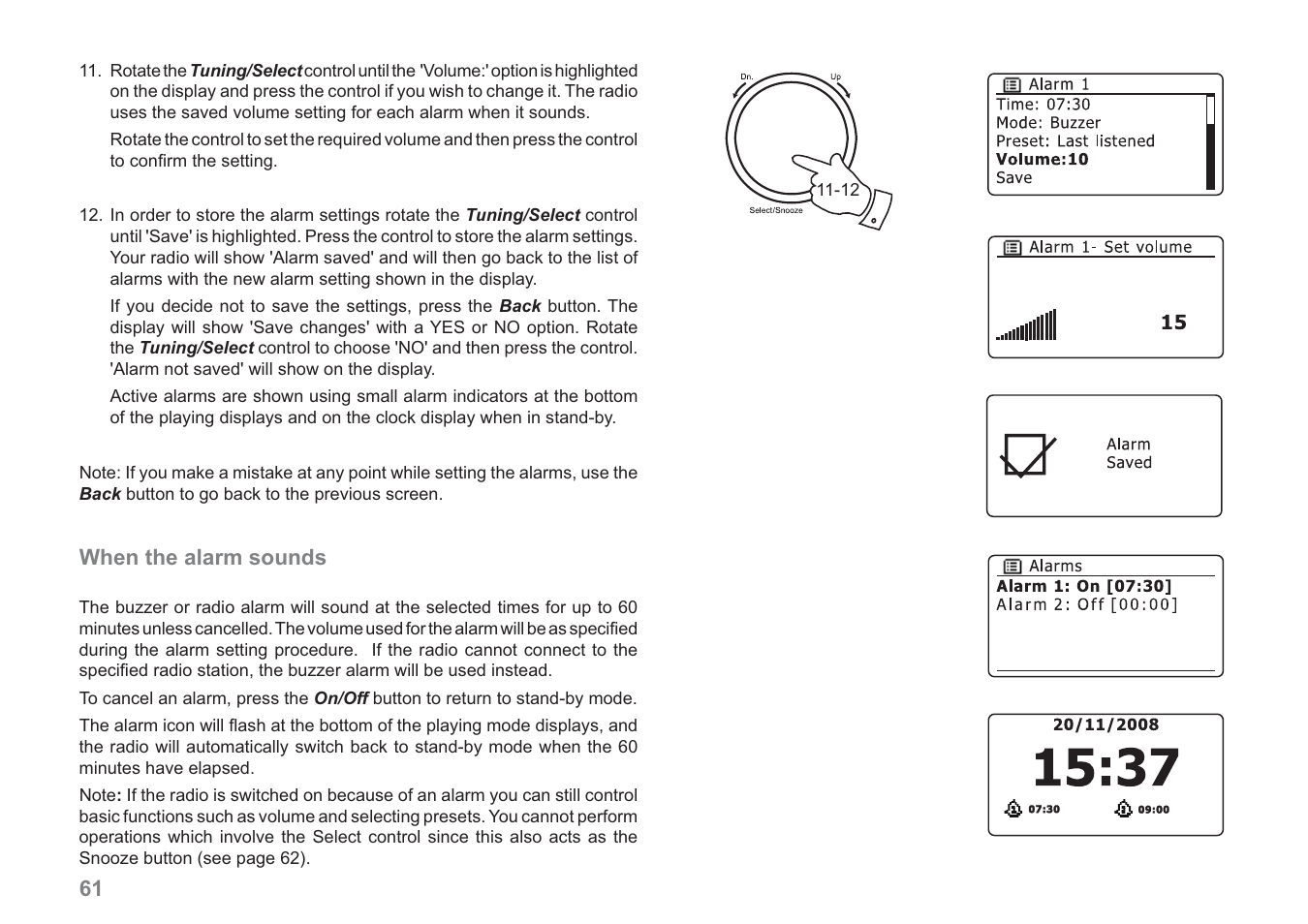 When the alarm sounds | Samsung WM-202 User Manual | Page 62 / 76