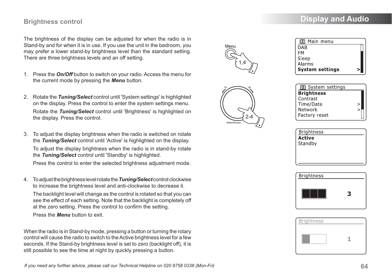 Display and audio, 64 brightness control | Samsung WM-202 User Manual | Page 65 / 76