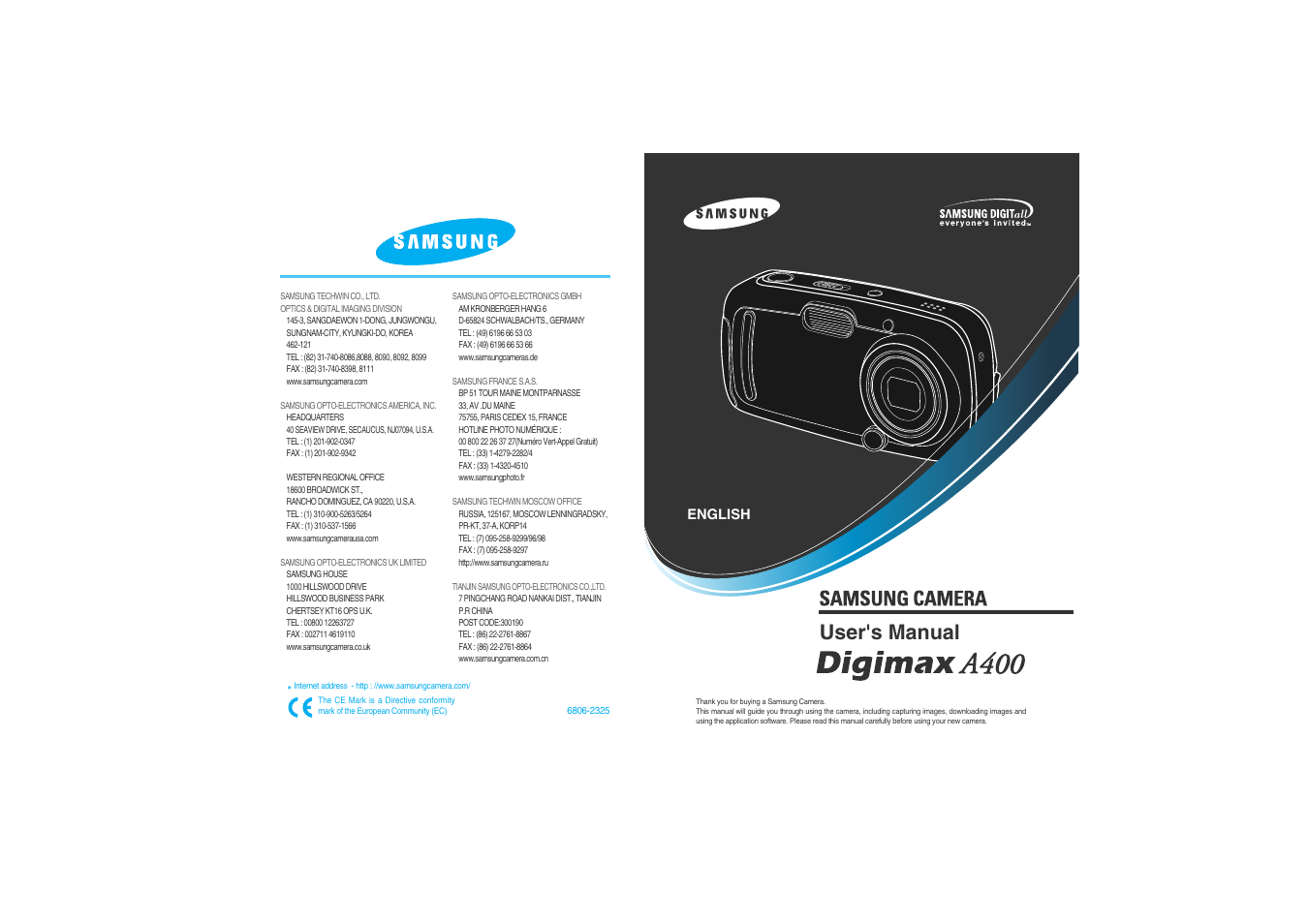 User's manual, English | Samsung Digimax A400 User Manual | Page 116 / 116