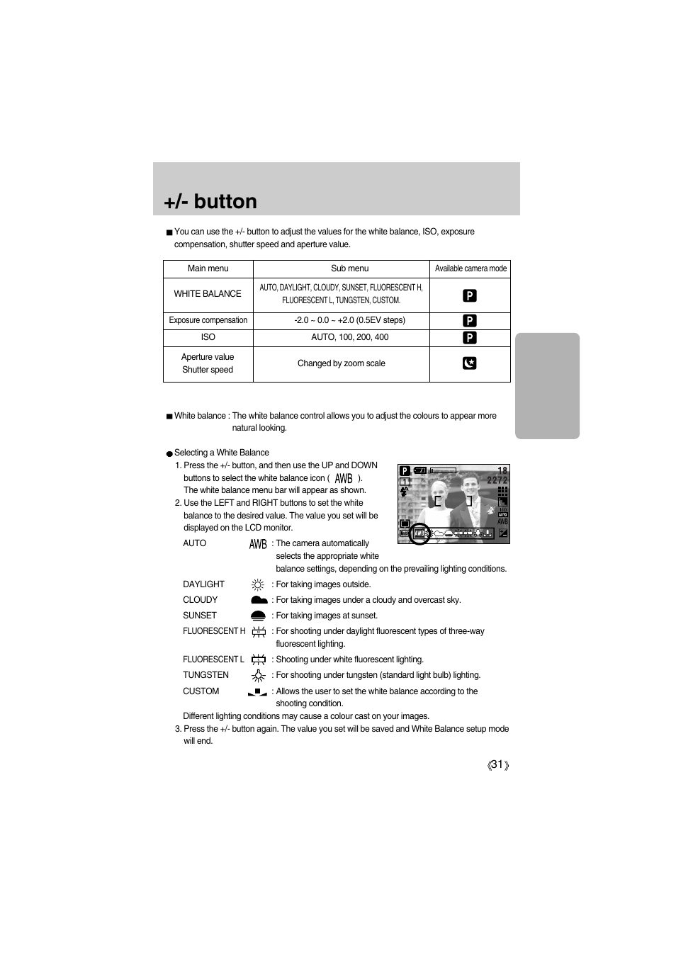 Button | Samsung Digimax A400 User Manual | Page 31 / 116