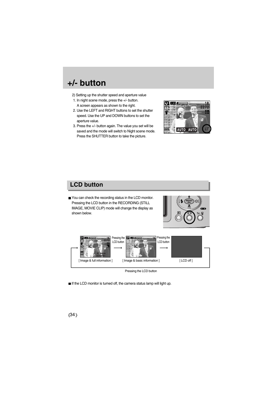 Button, Lcd button | Samsung Digimax A400 User Manual | Page 34 / 116