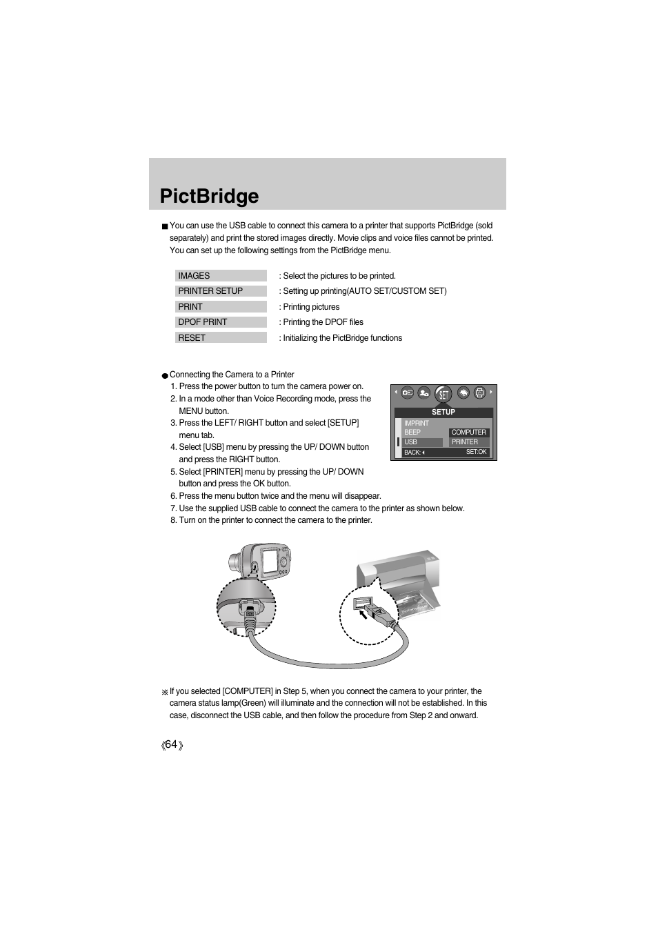 Pictbridge | Samsung Digimax A400 User Manual | Page 64 / 116