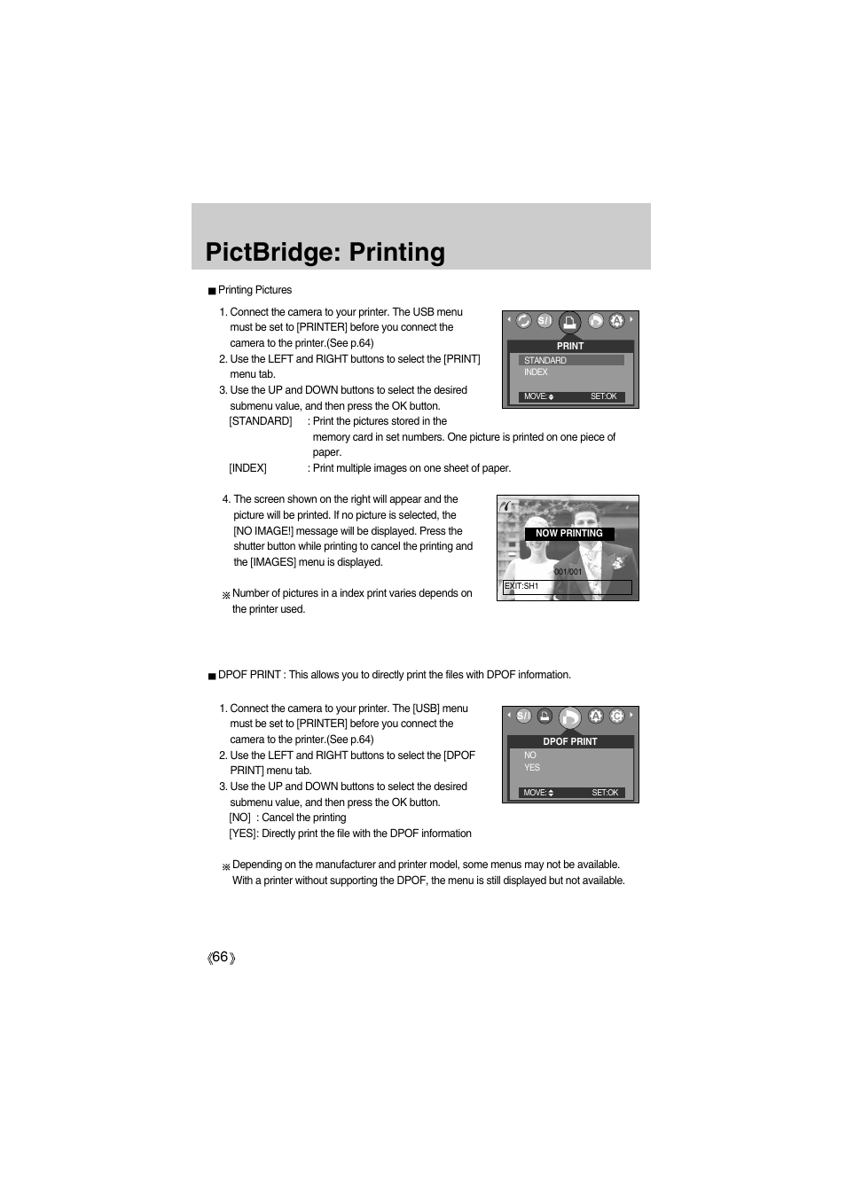 Pictbridge: printing | Samsung Digimax A400 User Manual | Page 66 / 116