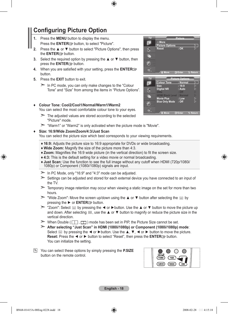 Configuring picture option | Samsung BN68-01415A-00 User Manual | Page 20 / 51