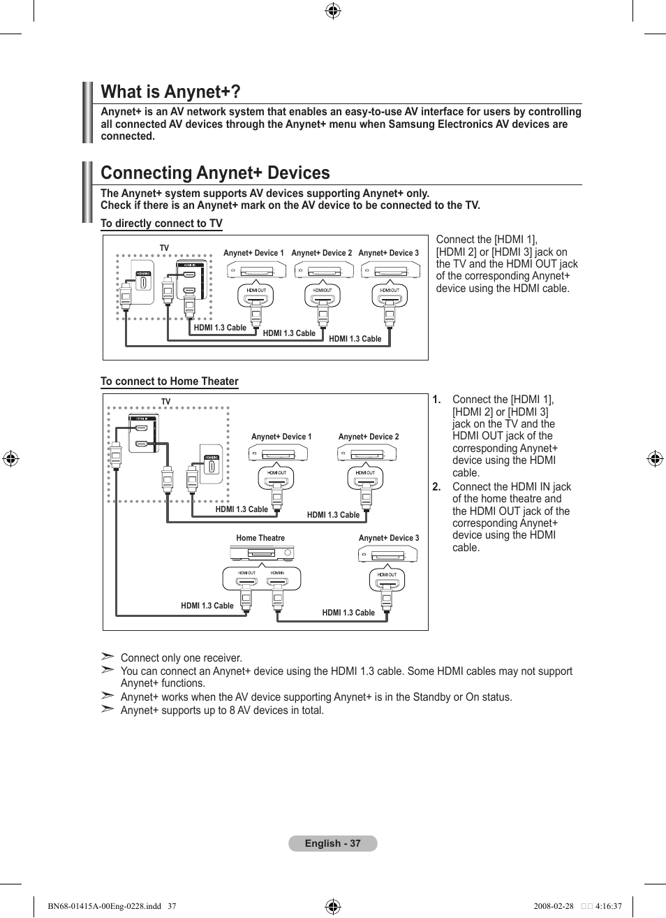 About anynet, What is anynet, Connecting anynet+ devices | Samsung BN68-01415A-00 User Manual | Page 39 / 51