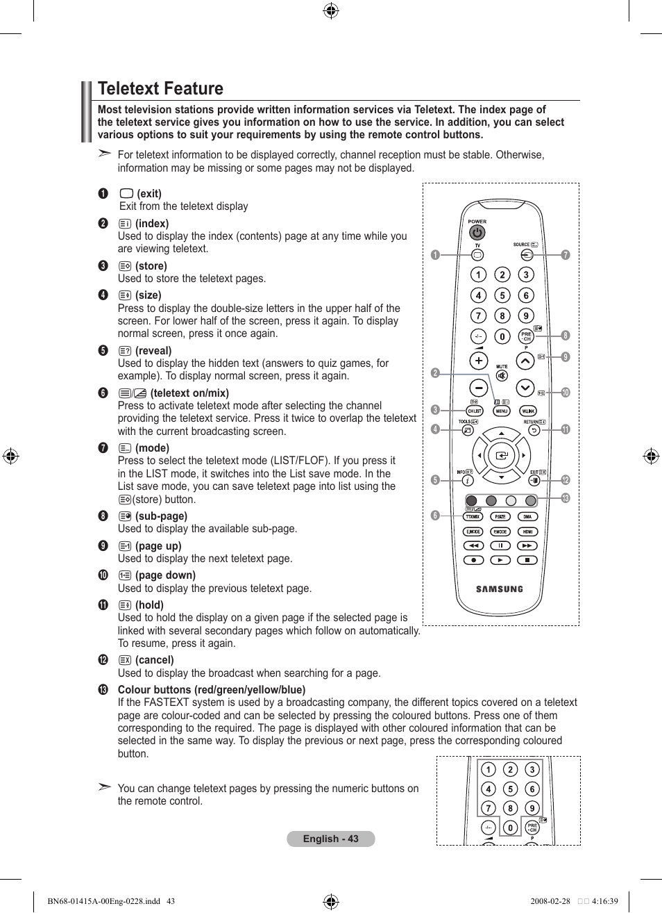 Recommendations for use, Teletext feature | Samsung BN68-01415A-00 User Manual | Page 45 / 51