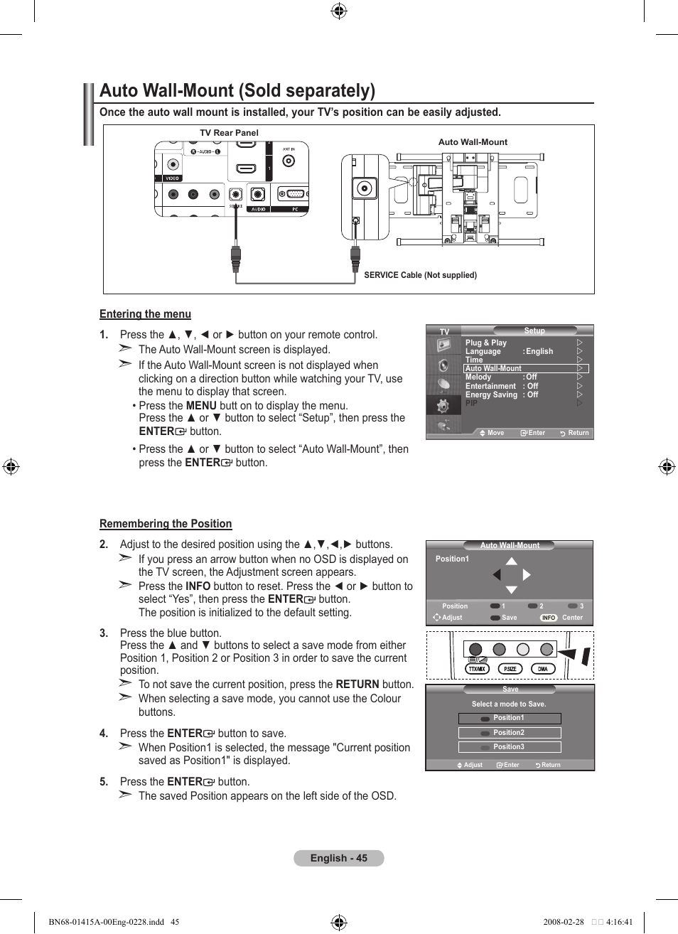 Auto wall-mount (sold separately) | Samsung BN68-01415A-00 User Manual | Page 47 / 51