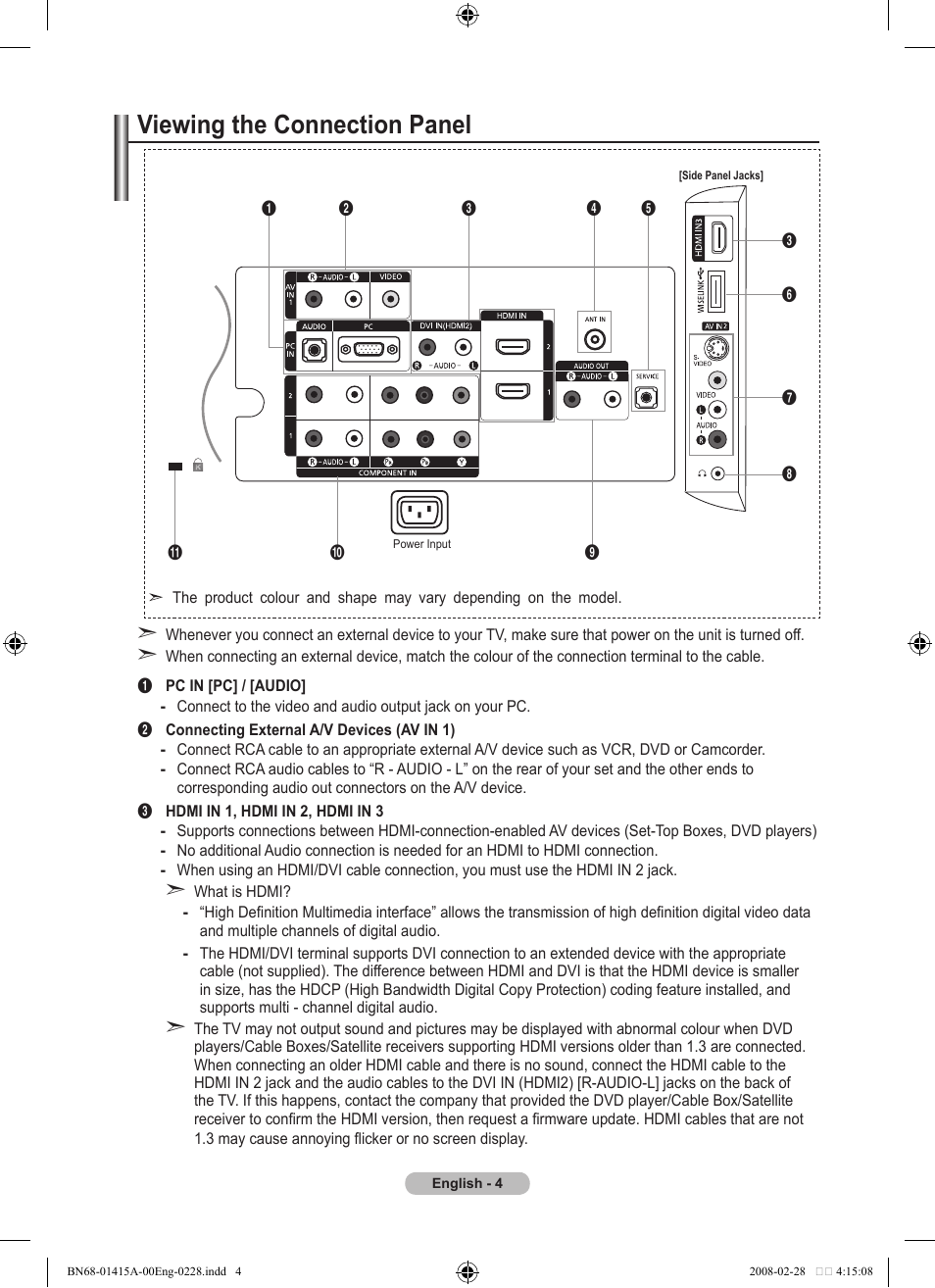 Viewing the connection panel | Samsung BN68-01415A-00 User Manual | Page 6 / 51