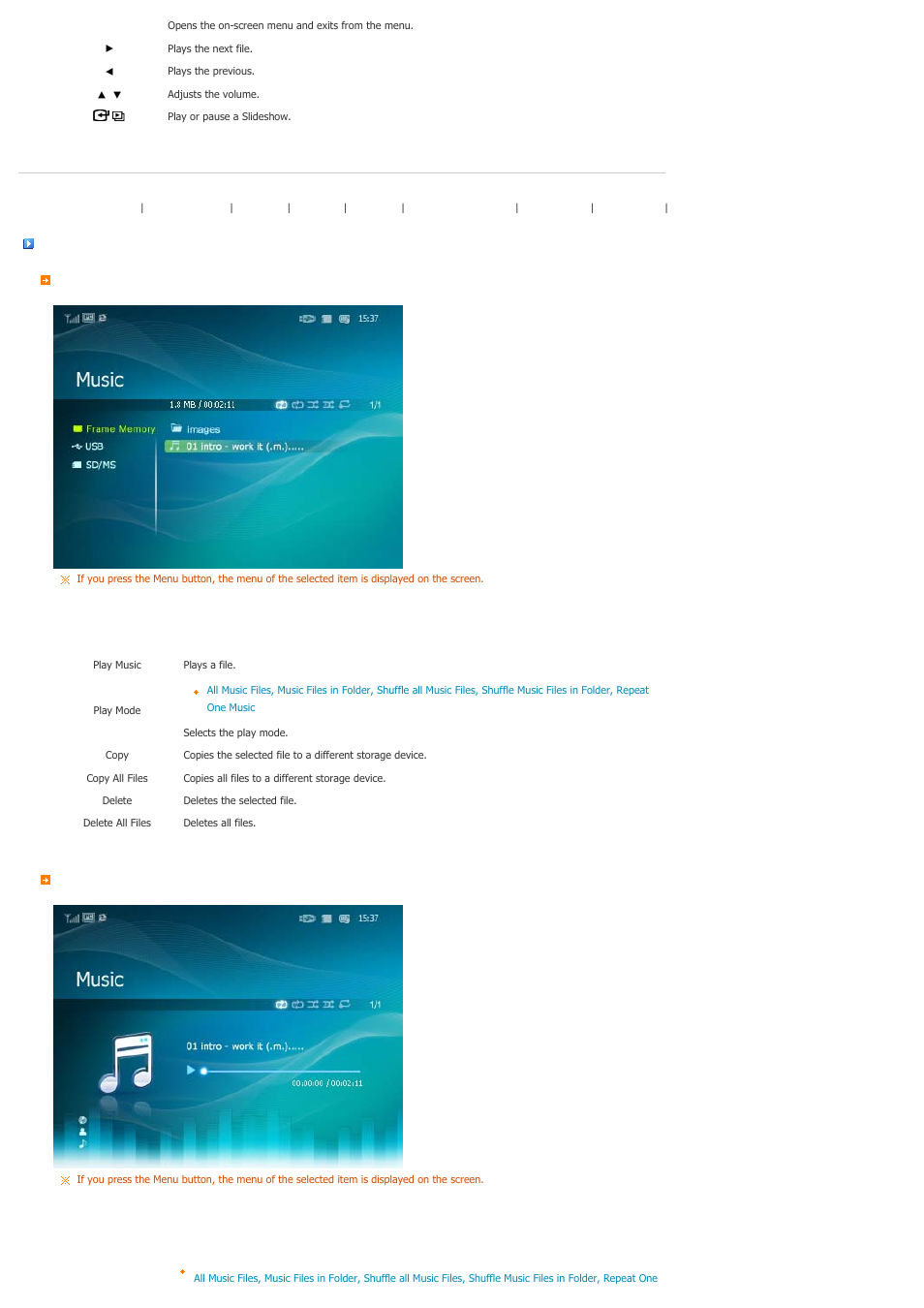 Music | Samsung SPF-86V User Manual | Page 18 / 44
