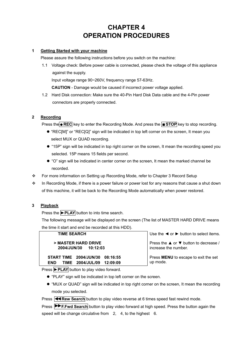 Chapter 4 operation procedures | Samsung NETWORK DIGITAL VIDEO RECORDER User Manual | Page 14 / 21