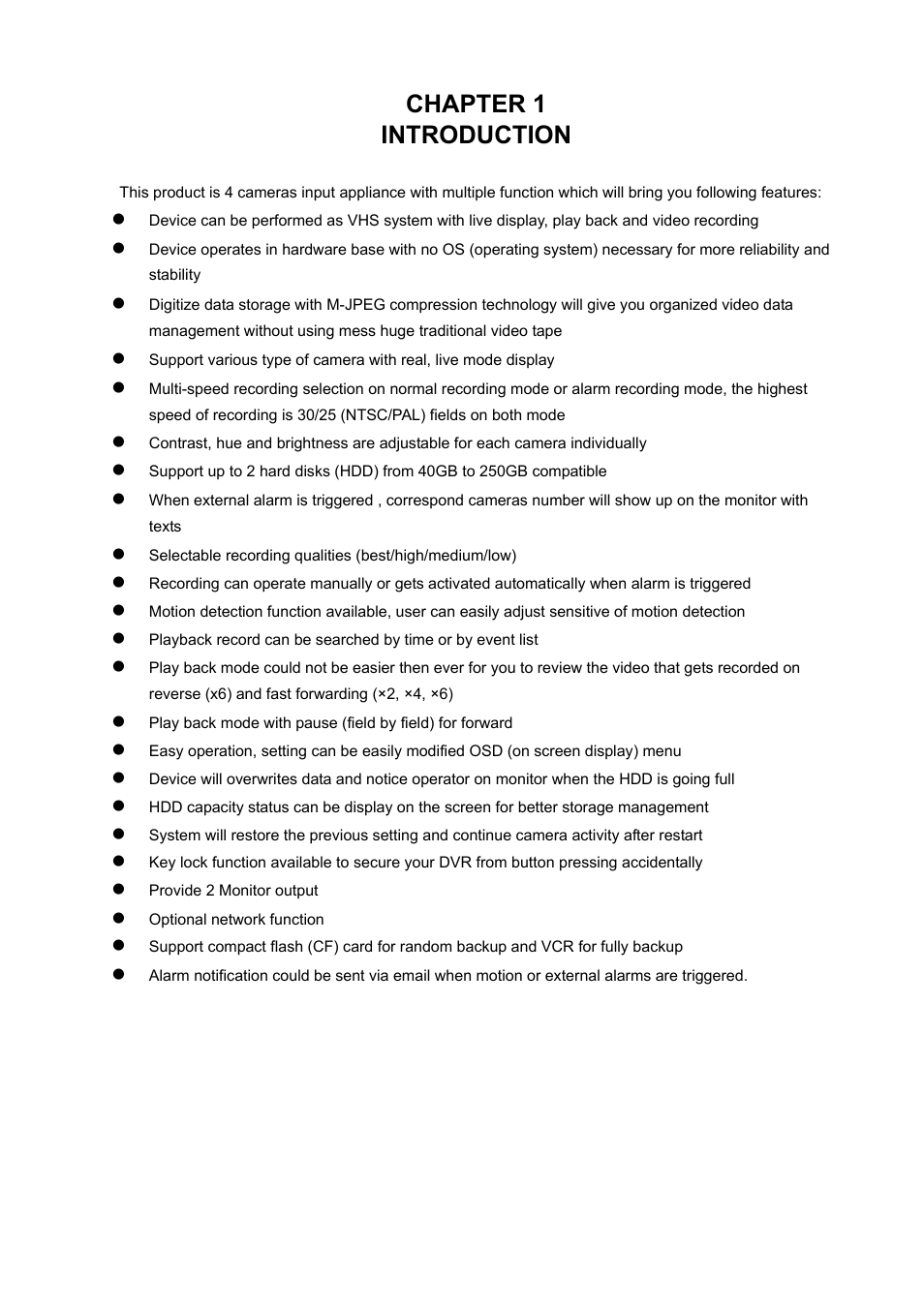 Chapter 1 introduction | Samsung NETWORK DIGITAL VIDEO RECORDER User Manual | Page 6 / 21