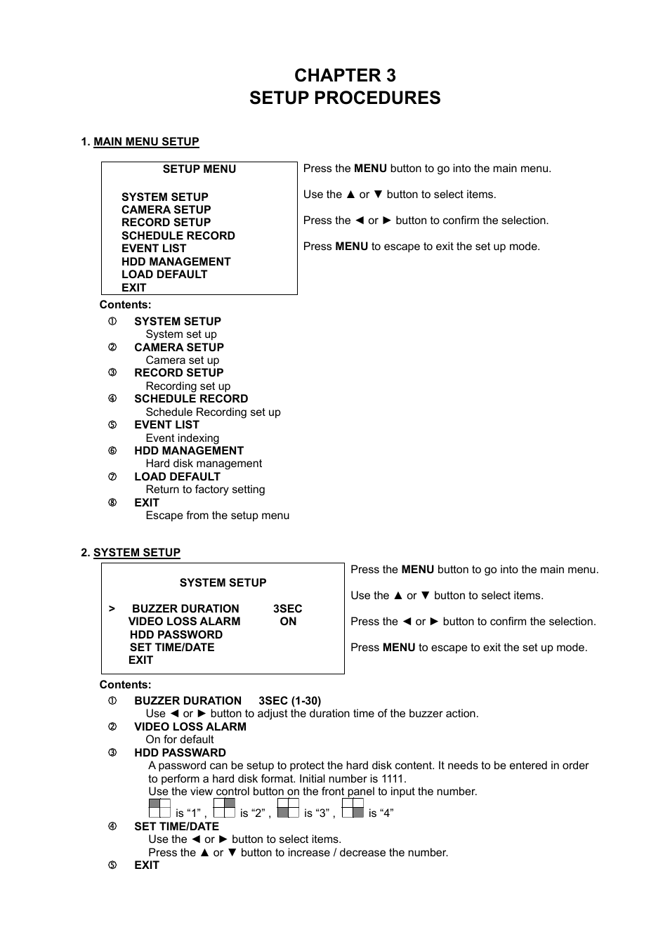 Chapter 3 setup procedures | Samsung NETWORK DIGITAL VIDEO RECORDER User Manual | Page 9 / 21