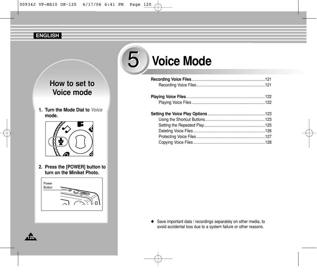 Voice mode, How to set to voice mode how to set to voice mode | Samsung VP-MS11 User Manual | Page 120 / 160