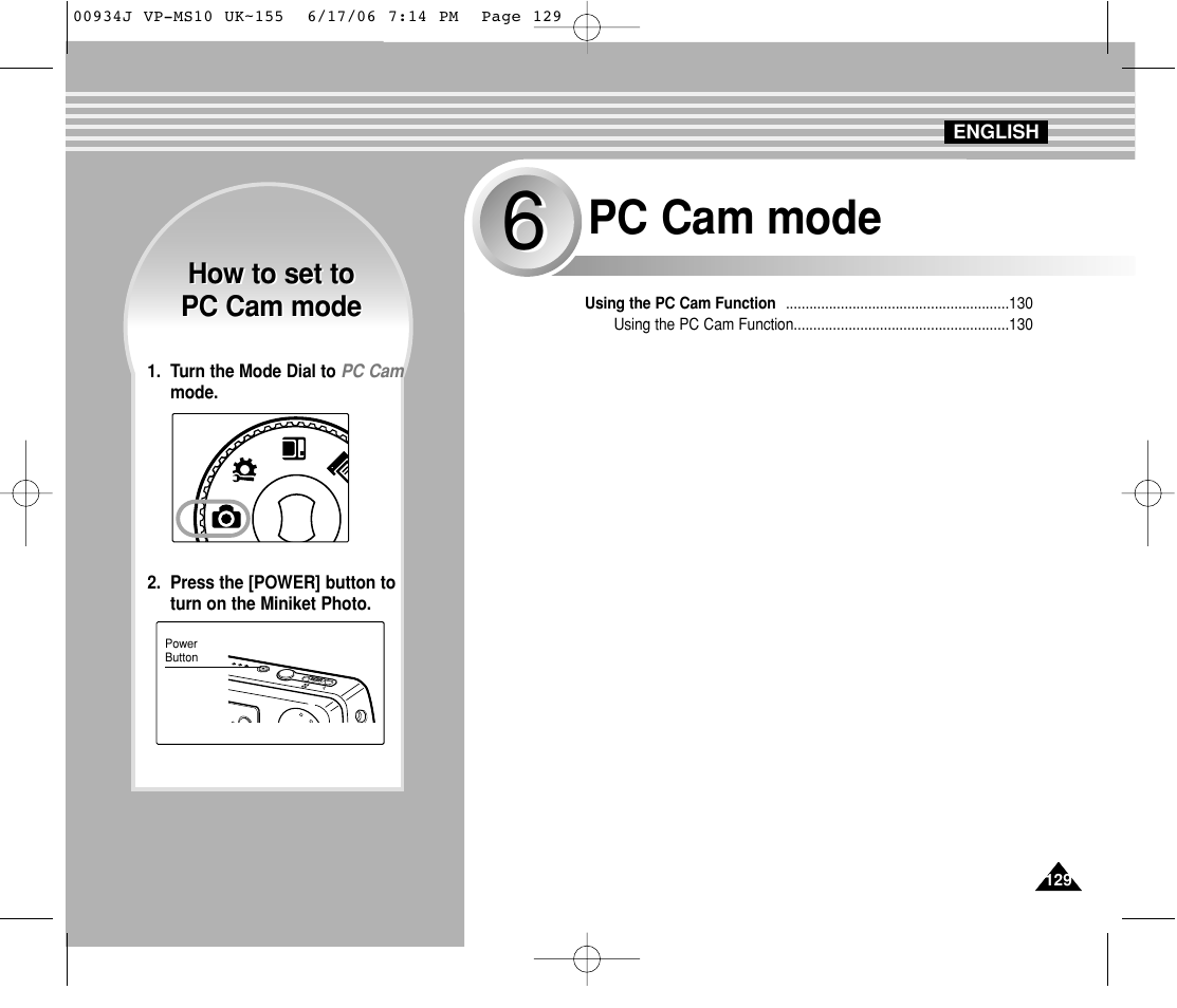 Pc cam mode | Samsung VP-MS11 User Manual | Page 129 / 160