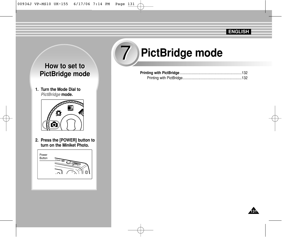 Pictbridge mode | Samsung VP-MS11 User Manual | Page 131 / 160