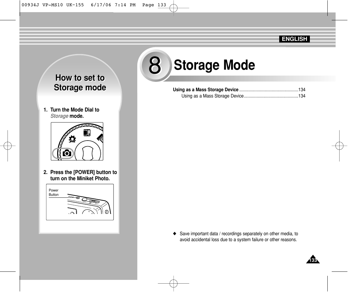 Storage mode | Samsung VP-MS11 User Manual | Page 133 / 160