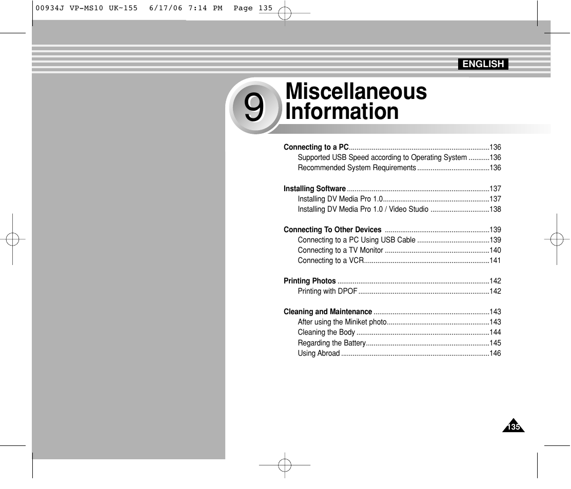 Miscellaneous information | Samsung VP-MS11 User Manual | Page 135 / 160