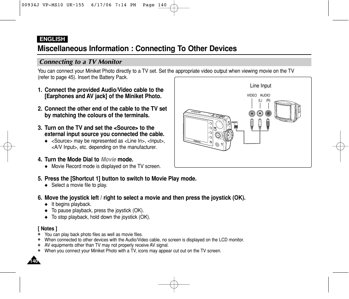 Connecting to a tv monitor | Samsung VP-MS11 User Manual | Page 140 / 160