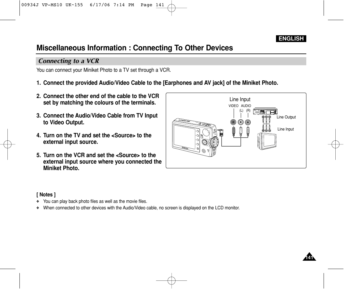 Connecting to a vcr | Samsung VP-MS11 User Manual | Page 141 / 160