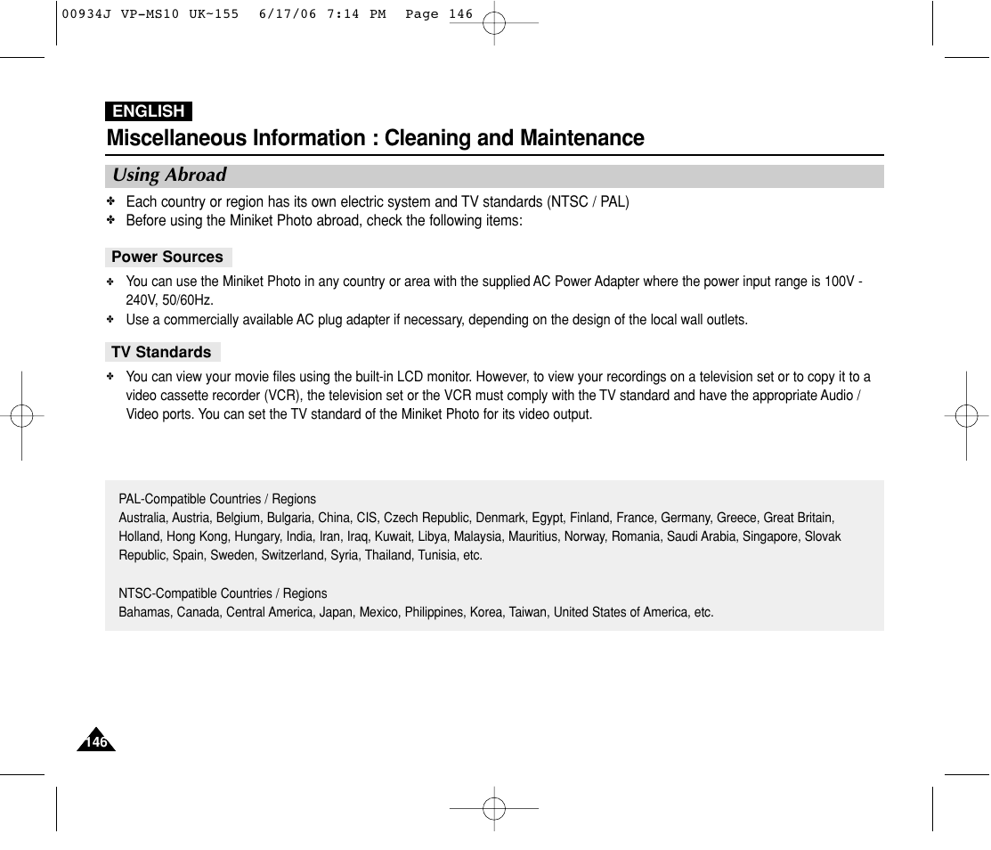 Using abroad | Samsung VP-MS11 User Manual | Page 146 / 160