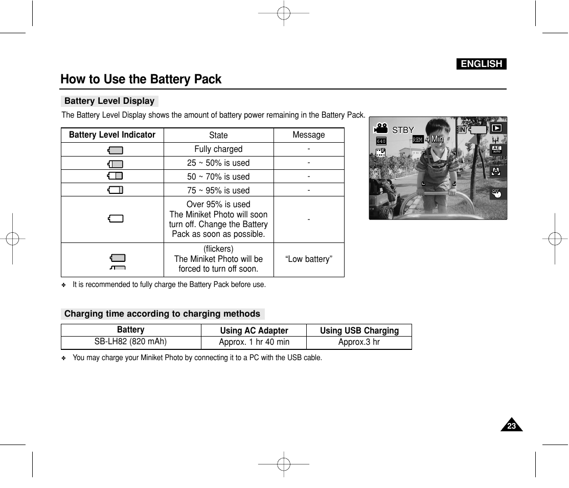 How to use the battery pack | Samsung VP-MS11 User Manual | Page 23 / 160