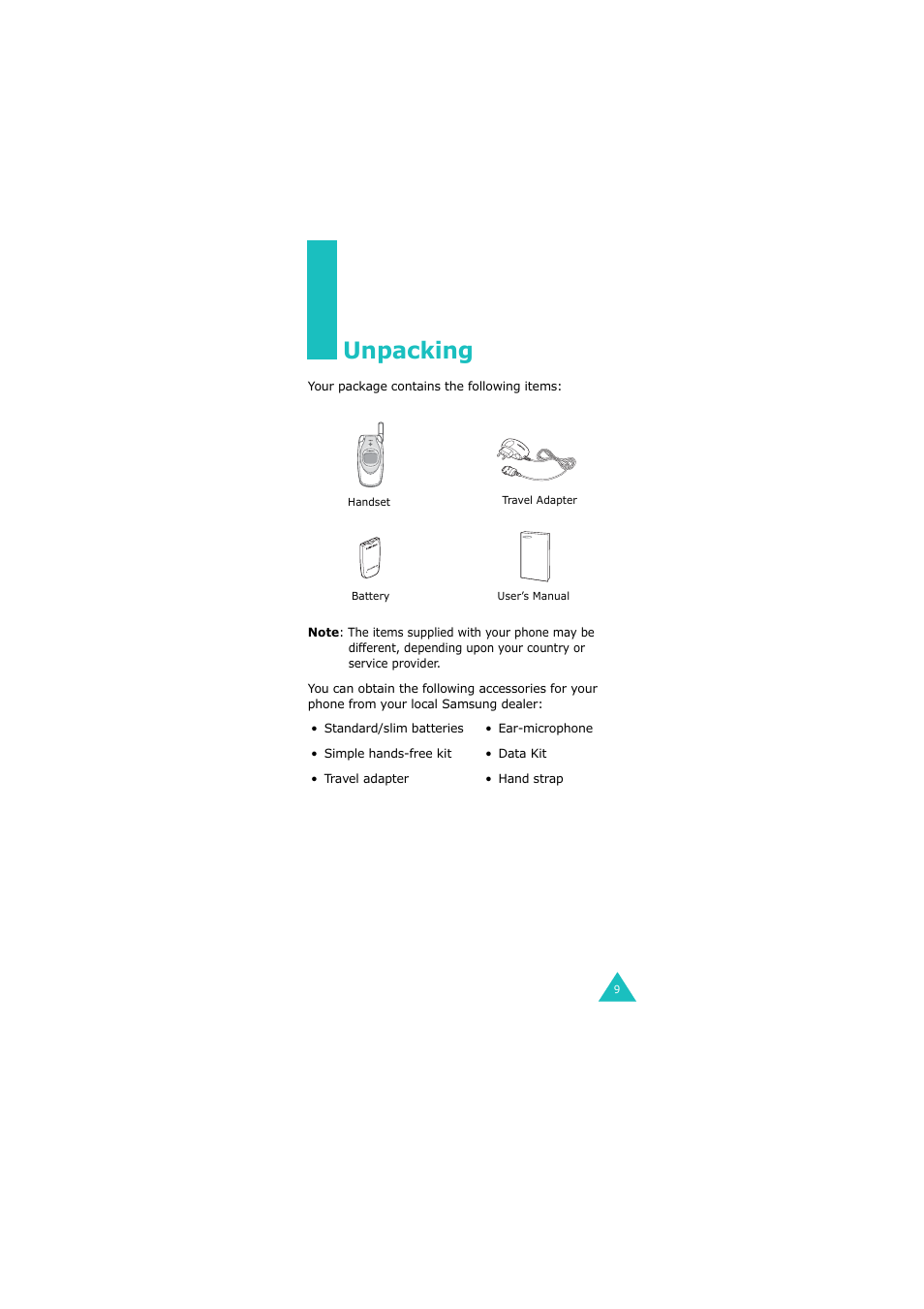 Unpacking | Samsung G H68-05336A User Manual | Page 10 / 201