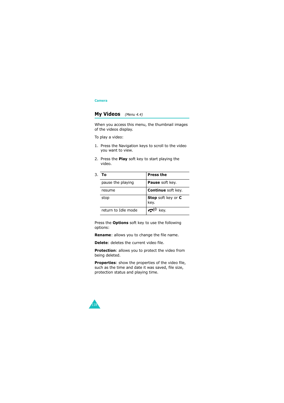 My videos (menu 4.4), My videos | Samsung G H68-05336A User Manual | Page 119 / 201