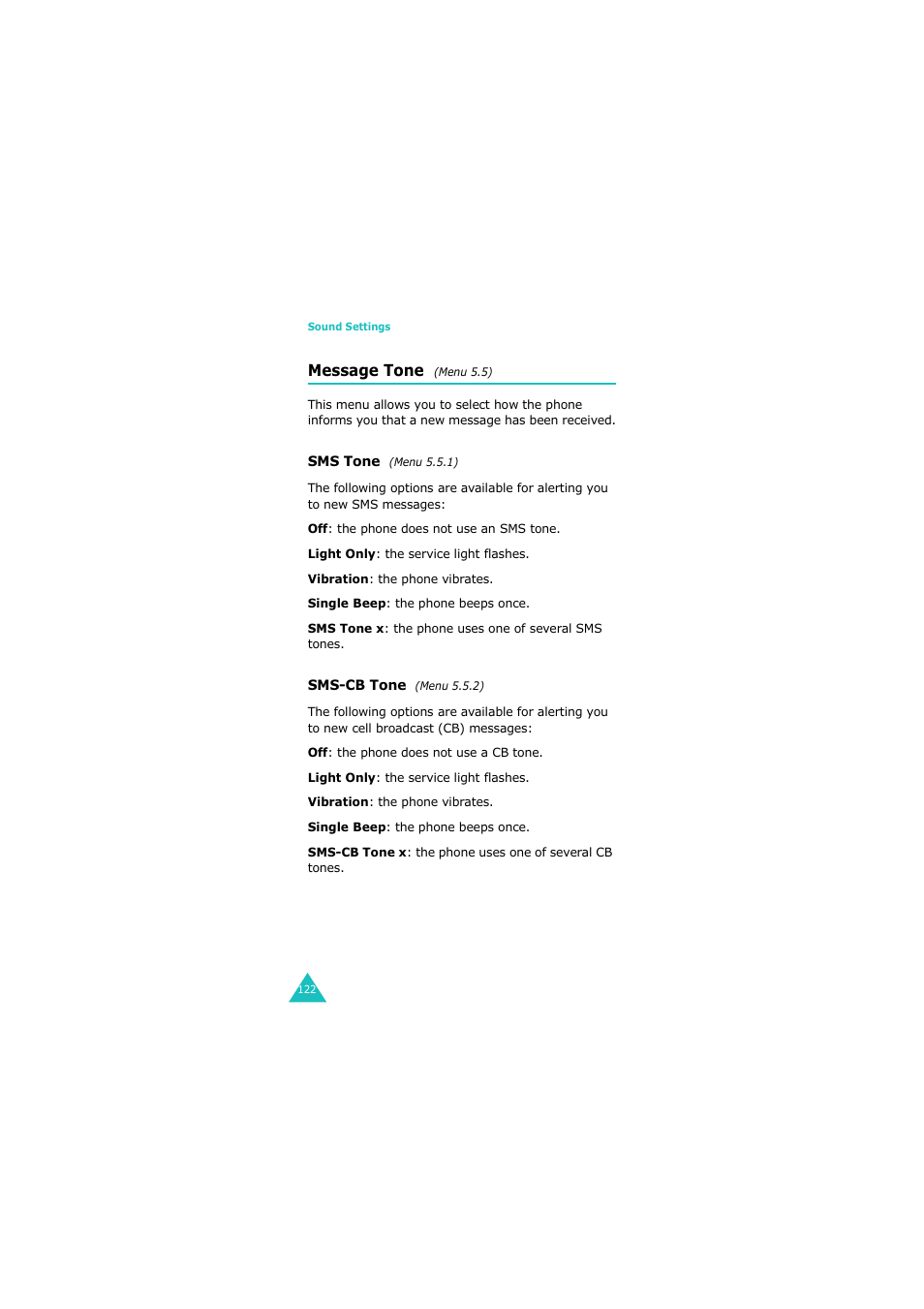 Message tone (menu 5.5), Message tone, Menu | Samsung G H68-05336A User Manual | Page 123 / 201