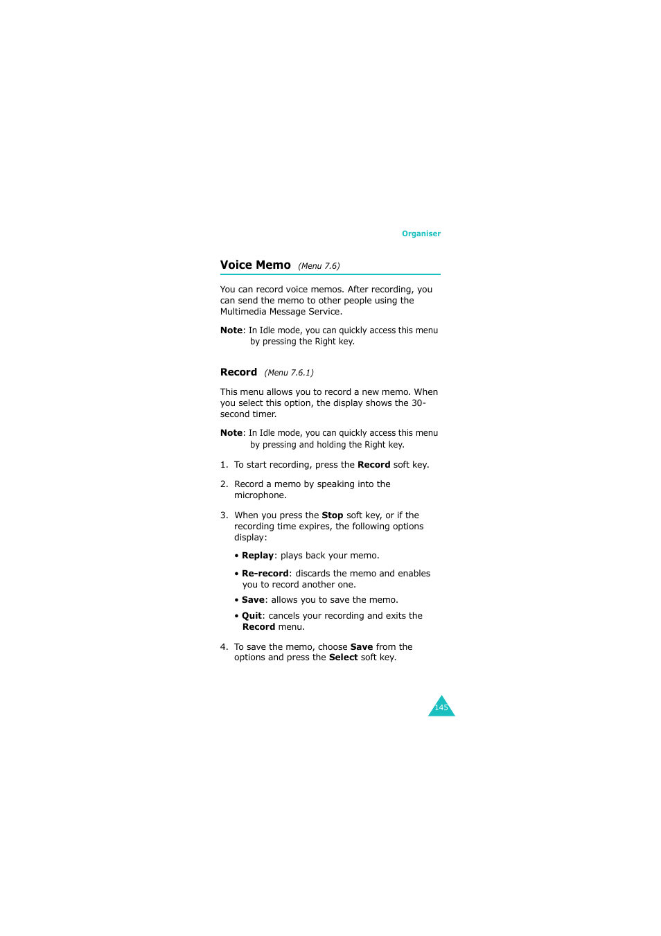 Voice memo (menu 7.6), Voice memo | Samsung G H68-05336A User Manual | Page 146 / 201