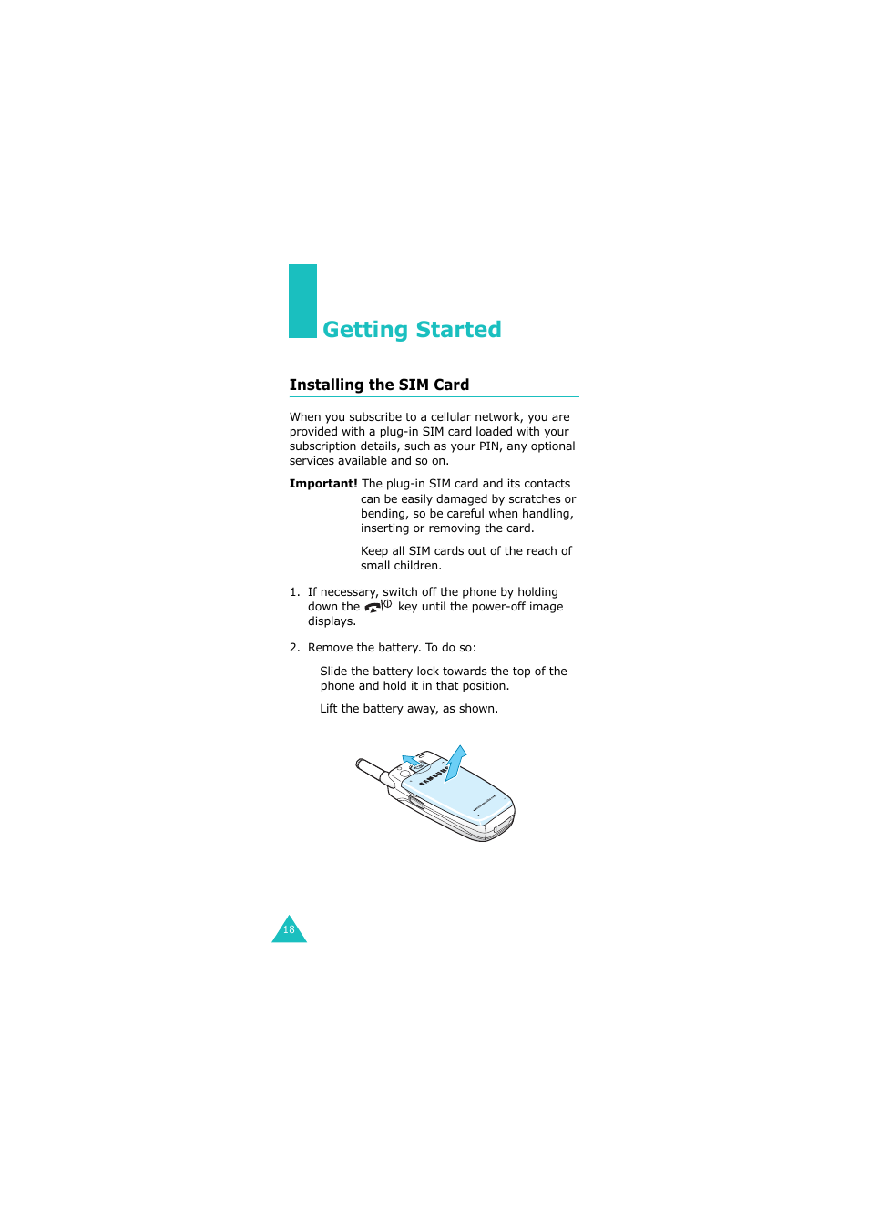 Getting started, Installing the sim card | Samsung G H68-05336A User Manual | Page 19 / 201