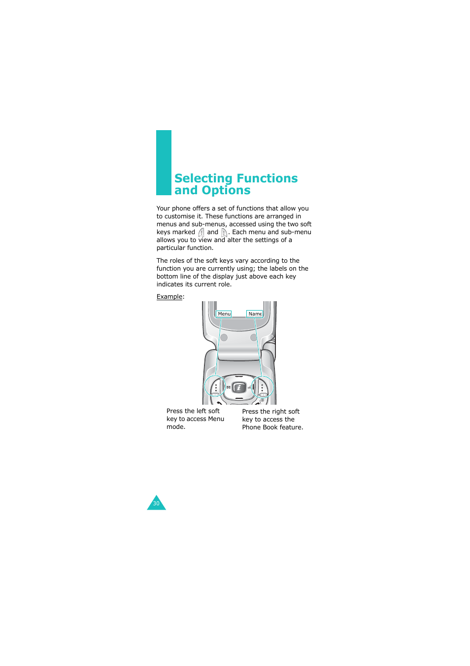 Selecting functions and options | Samsung G H68-05336A User Manual | Page 31 / 201