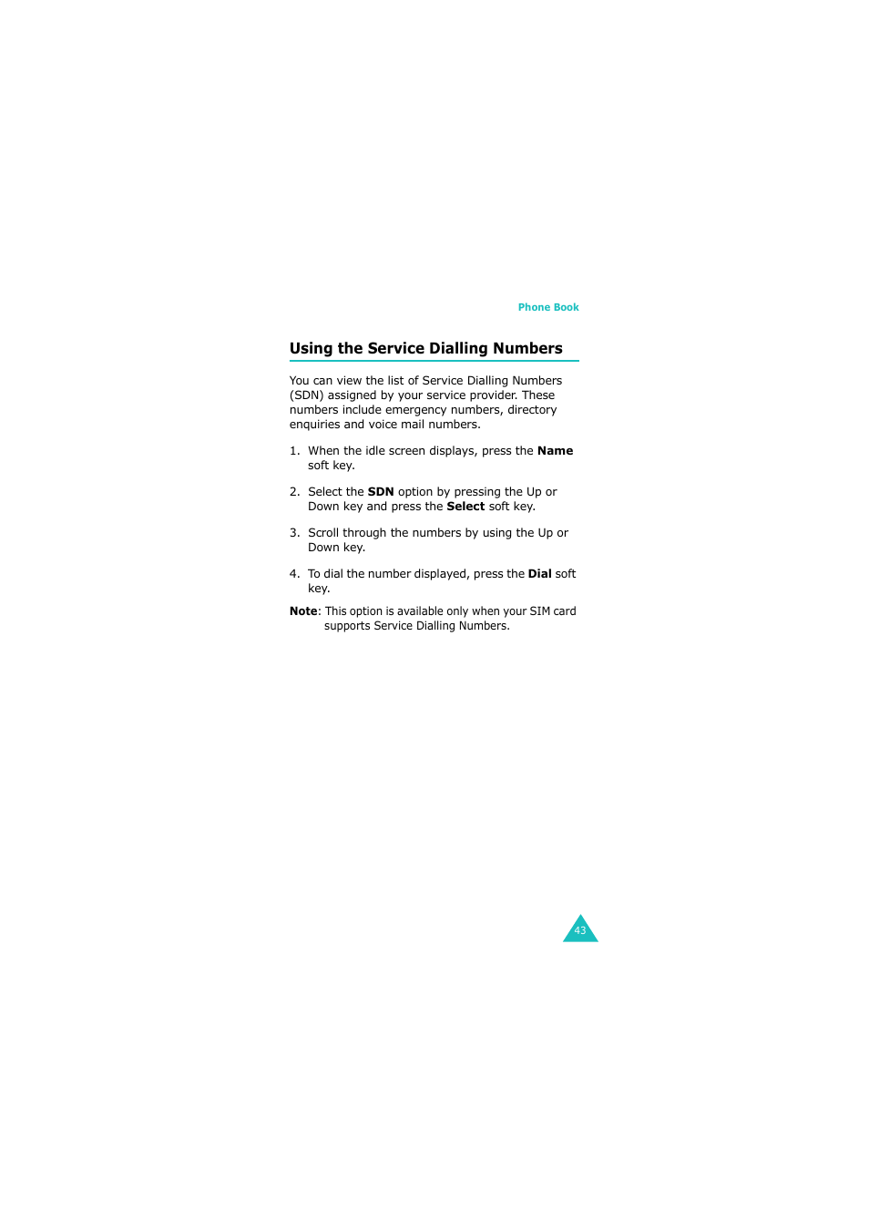 Using the service dialling numbers | Samsung G H68-05336A User Manual | Page 44 / 201