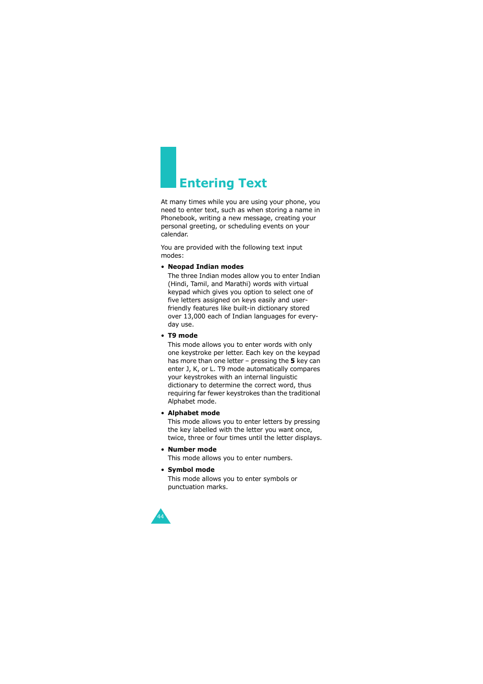 Entering text | Samsung G H68-05336A User Manual | Page 45 / 201