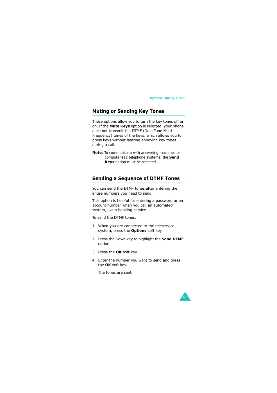 Muting or sending key tones, Sending a sequence of dtmf tones | Samsung G H68-05336A User Manual | Page 68 / 201